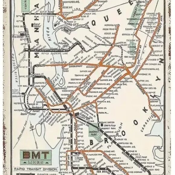 1925 NYC MTA Subway Lines Map Metal Print Sign 8"x12" + Bonus Current Paper Map - Picture 1 of 8